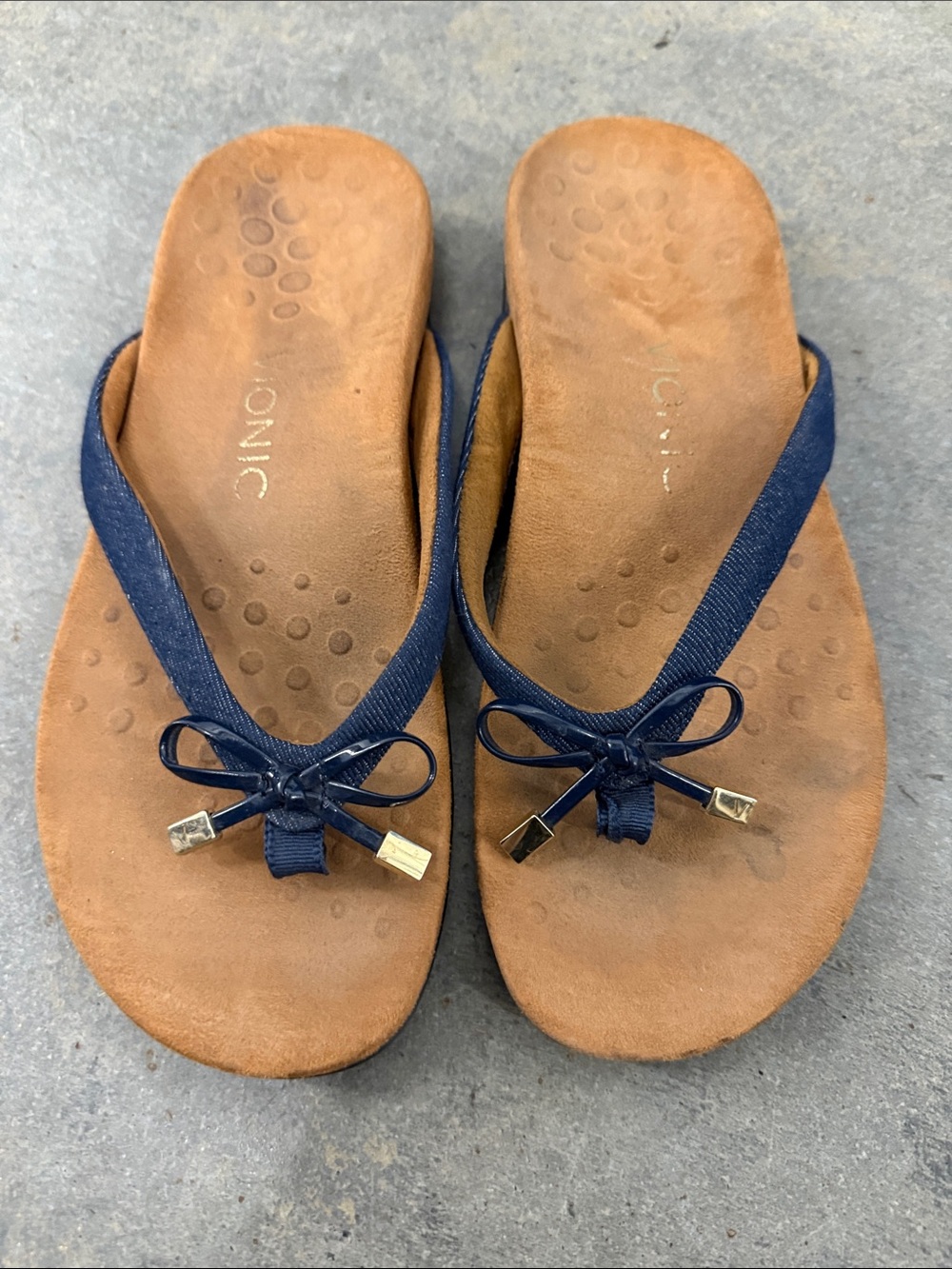Vionic Navy Blue Bow Flip-Flop Sandals